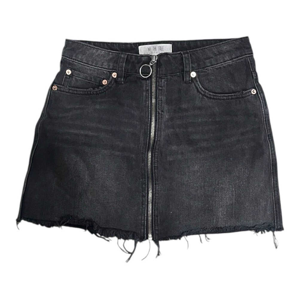 Free People Zip It Up Washed Black Distressed Denim Mini Skirt 26 - Picture 1 of 9